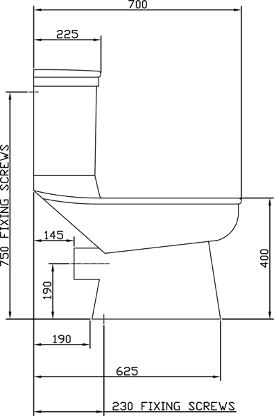 Contemporary Toilet With Push Flush Cistern & Seat. technical image