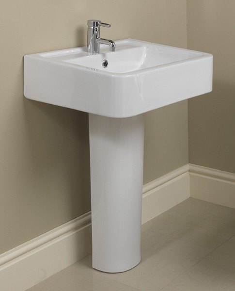 Basin & Pedestal (1 Tap Hole).  Size 580x460mm. technical image