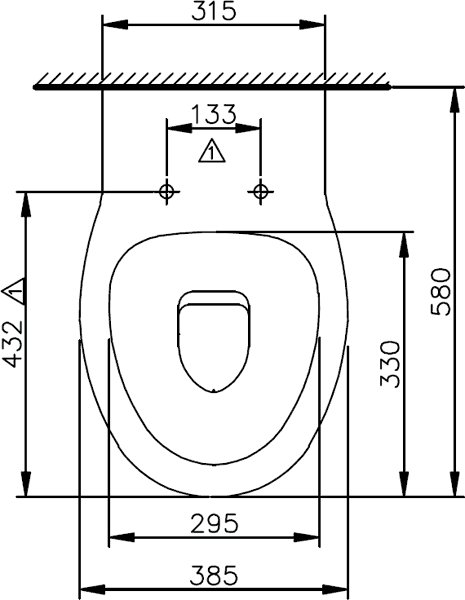 Back To Wall Toilet With Soft Close Seat.  Size 385x580mm. technical image