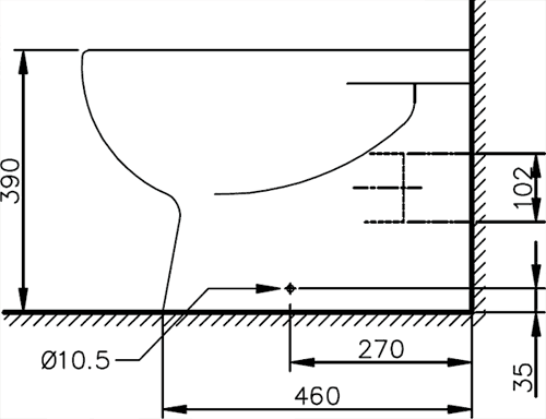 Back To Wall Toilet With Soft Close Seat.  Size 385x580mm. technical image