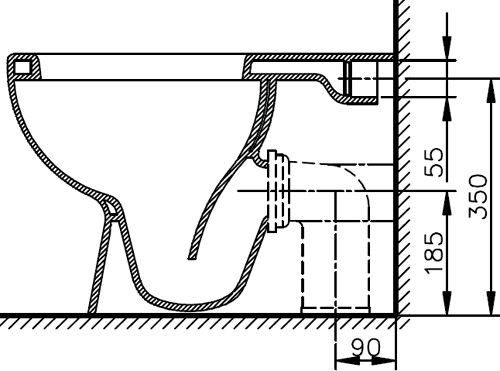 Back To Wall Toilet With Soft Close Seat.  Size 385x580mm. technical image