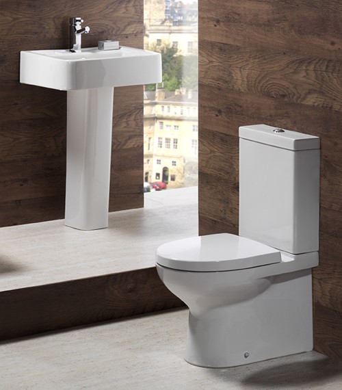 4 Piece Bathroom Suite, Toilet, Soft Close Seat, 58cm Basin. technical image