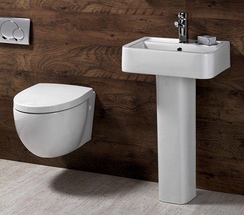 3 Piece Bathroom Suite, Wall Hung Toilet Pan & 58cm Basin. technical image