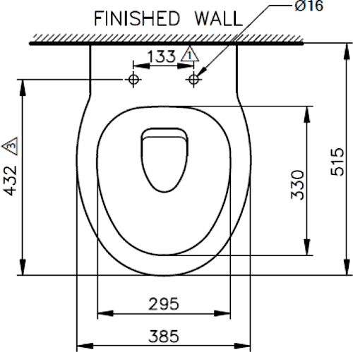 3 Piece Bathroom Suite, Wall Hung Toilet Pan & 58cm Basin. technical image