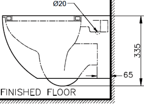 3 Piece Bathroom Suite, Wall Hung Toilet Pan & 58cm Basin. technical image