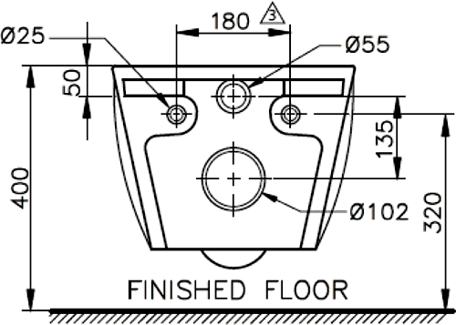 Wall Hung Toilet Pan, Soft Close Seat.  Size 385x515mm. technical image