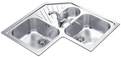2.5 Bowl Stainless Steel Antiscratch Corner Inset Kitchen Sink. technical image