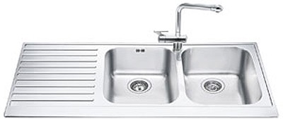 2.0 Bowl Stainless Steel Kitchen Sink With Left Hand Drainer. technical image