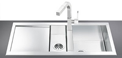 1.5 Bowl Low Profile Stainless Steel Sink, Left Hand Drainer. technical image