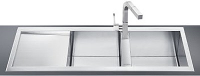 2.0 Bowl Stainless Steel Inset Kitchen Sink, Left Hand Drainer. technical image