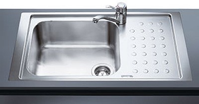 1.0 Bowl Low Profile Stainless Steel Sink, Right Hand Drainer. technical image