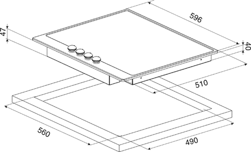 Evolution 4 Ring Touch Control Hob. 600mm. technical image
