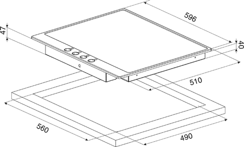 Rocker 4 Ring Touch Control Ceramic Hob. 600mm. technical image