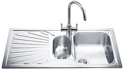 1.5 Bowl AntiScratch Stainless Steel Sink, Left Hand Drainer. technical image