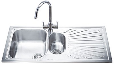 1.5 Bowl AntiScratch Stainless Steel Sink, Right Hand Drainer. technical image
