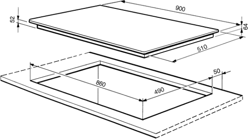 5 Ring High Power Touch Control Hob. 900mm. technical image