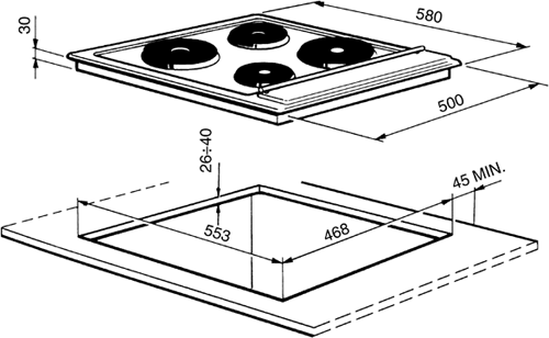 Cucina 4 Plate White Electric Hob. 580mm. technical image