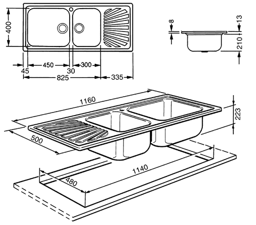 2.0 Anti-Scratch Stainless Steel Kitchen Sink With Left Hand Drainer. technical image