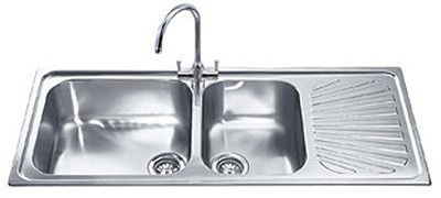 2.0 Bowl AntiScratch Stainless Steel Sink, Right Hand Drainer. technical image