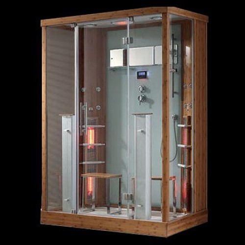 Hydra SRADS216IR Rectangular Steam Shower & Sauna Cubicle (Bamboo). 1450x900mm. Taps and Showers