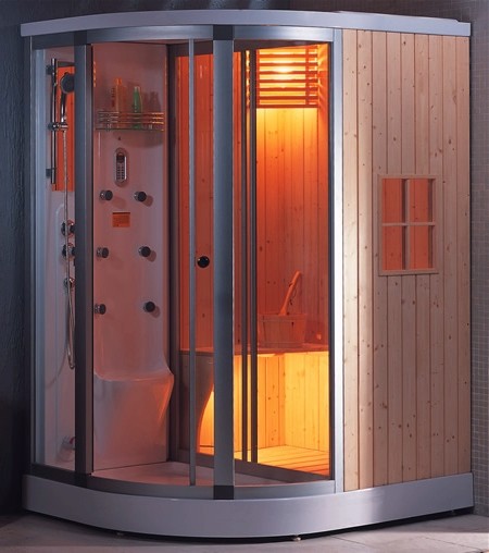 Sauna and steam massage shower enclosure, left handed. technical image