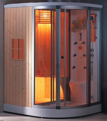 Sauna and steam massage shower enclosure, right handed. technical image