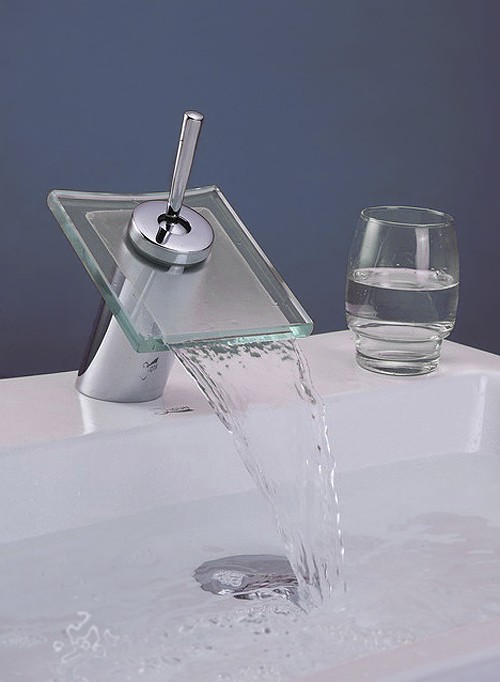 Square Waterfall Basin Mixer Tap With Round Column. technical image