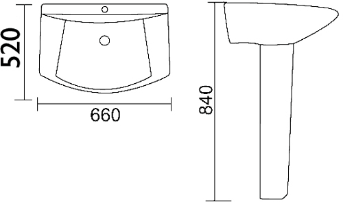Square designer four piece bathroom suite with 1 tap hole basin. technical image