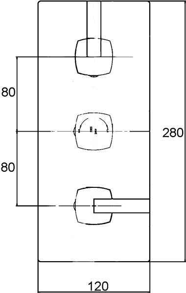 Triple Thermostatic Shower Valve, 12" Shower Head & Jets. technical image