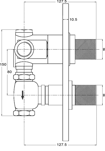 Twin concealed thermostatic shower valve technical image