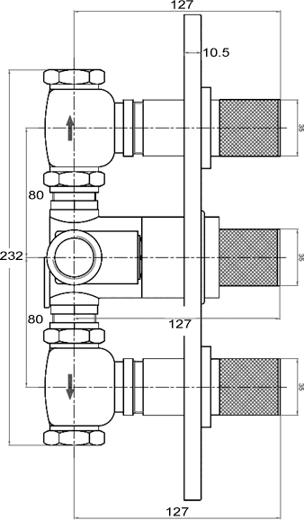 Titan Triple thermostatic valve + 8" head & jets technical image