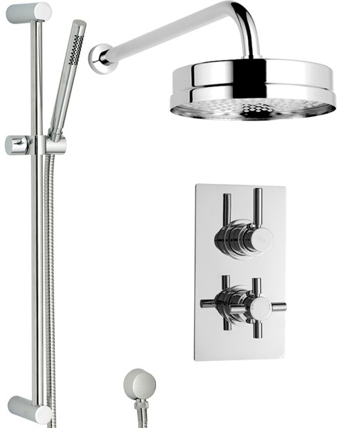 Twin Thermostatic Shower Valve, Diverter, Head & Slide Rail. technical image