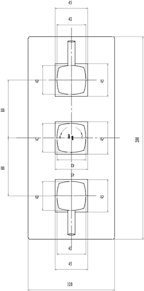Triple concealed thermostatic shower valve. technical image
