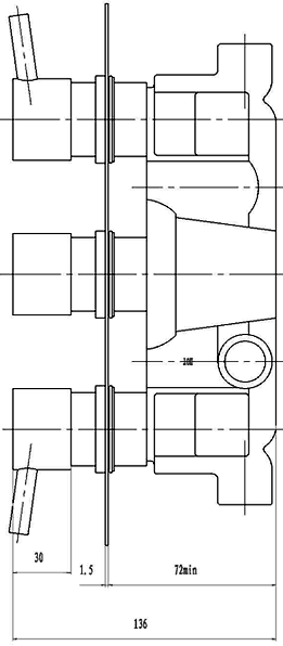 Triple concealed thermostatic shower valve. technical image