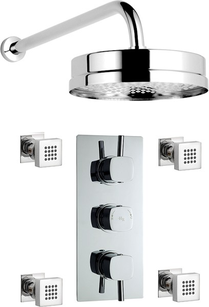 Triple Thermostatic Shower Valve, Head & Jets. technical image