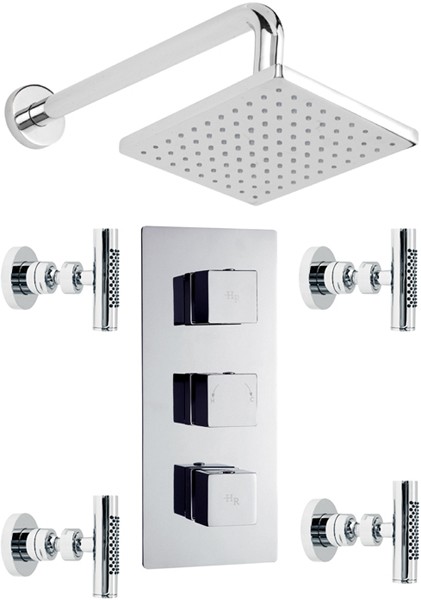Triple Concealed Thermostatic Shower Valve, Head & Jets. technical image
