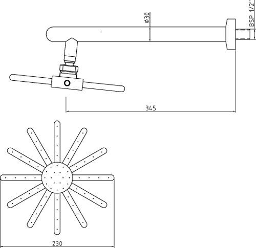 Triple Concealed Thermostatic Shower Valve, Head & Jets. technical image