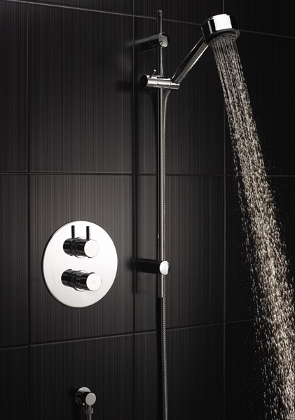 Twin Thermostatic Shower Valve, Slide Rail & Handset. technical image