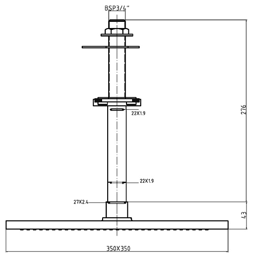 XXL Sheer Square Shower Head & Ceiling Arm. 35cm (14"). technical image