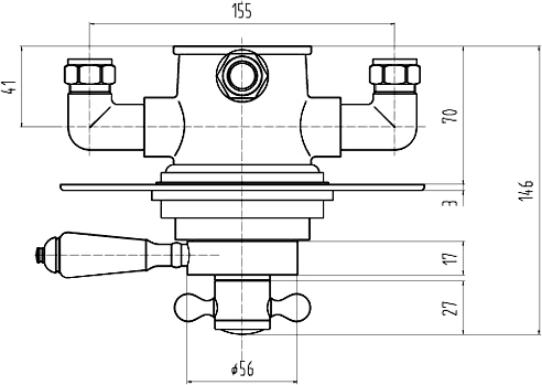Dual concealed thermostatic shower valve. technical image