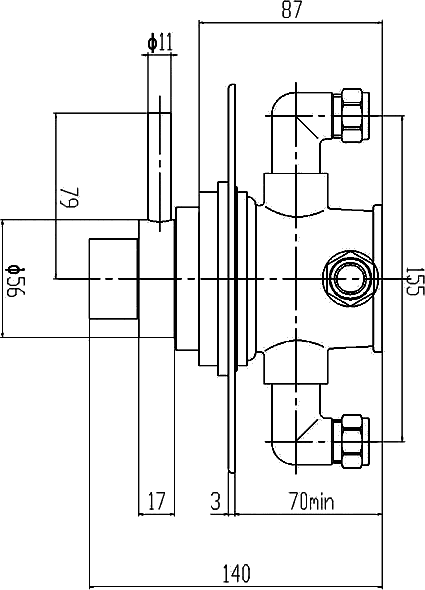 Spirit Dual Exposed Shower Valve, Thermostatic. technical image
