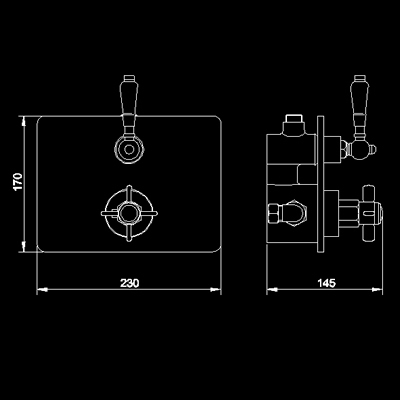 3/4" Dual concealed thermostatic shower valve. technical image