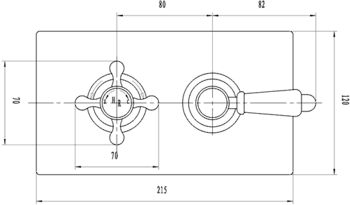 Dual concealed thermostatic shower valve. technical image