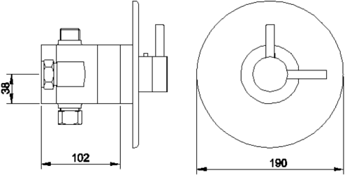 Modula thermostatic concealed shower valve. technical image