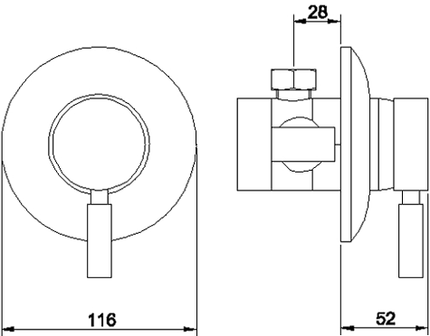 Concealed manual single lever shower valve technical image