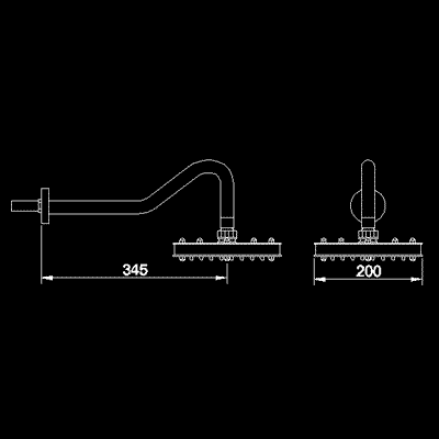 Quadro fixed shower head and arm technical image