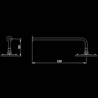 Oval sheer fixed shower head and arm. technical image