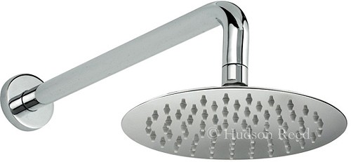 Ultra thin round sheer fixed shower head and arm. 200mm. technical image