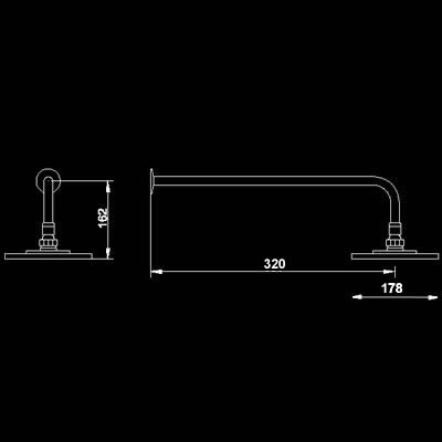 Round sheer fixed shower head and arm. technical image
