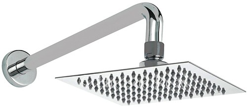Ultra thin square fixed shower head and arm. 200mm. technical image